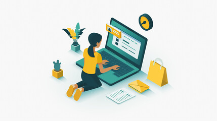 Poster - A woman is typing on the keyboard, working form home