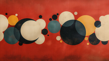 Poster - A red background with a series of circles of different sizes and colors