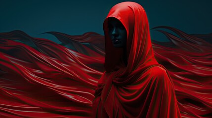 woman wearing red hood over blue background