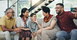 © peopleimages.com - Happy, family and selfie on sofa at house for bonding, love and photography memory with support on holiday. Smile, people and boy gratitude, conversation and security together for profile picture