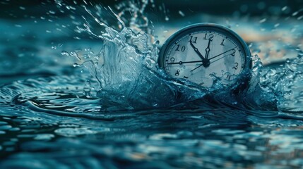 Clock under water shows the time from five to twelve background