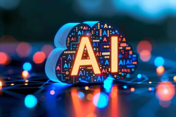 Poster - AI letters with glowing lights, representing modern artificial intelligence and technology