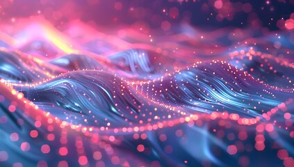 Poster - Abstract digital background with glowing lines and dots forming an intricate network, symbolizing technology, data transfer or global connection
