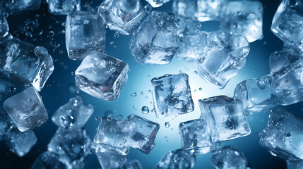Wall Mural - Ice cubes on blue background