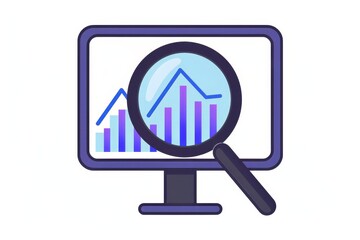 Poster - Data analysis with magnifying glass over graph on computer screen, illustrating detailed research and statistical evaluation in business and technology, Gerberative AI