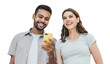 © kite_rin - Young couple using smart phone isolated in transparent PNG, Happy portrait of joyful smiling woman and man looking at mobile phone, Love, technology connection, summer fun, travel concept