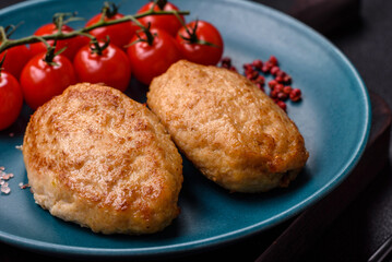 Delicious fresh fried minced cutlets with spices and herbs