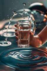 Poster - A person holding a glass of water with bubbles coming out, AI