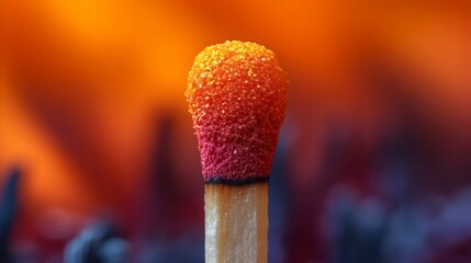 A matchstick with a red and orange tip is lit