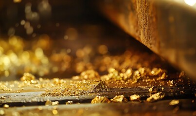 Wall Mural - Close-Up of Gold Nuggets and Flakes in a Mining Operation