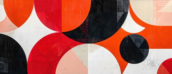 Aufkleber - Vibrant geometric abstract art featuring red, orange, black, and white shapes Textured finish, isolated on a white background, suitable for contemporary projects