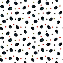 Sticker - Olive black and peppercorn. Seamless pattern for prints on wallpaper, textiles, scrapbooking for packaging. For kitchen and restaurant design, cook and recipe book. Cottagecore and farmhouse design