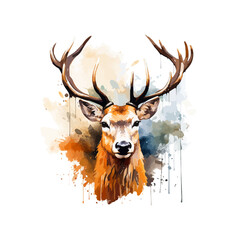 Poster - head of deer watercolor vector illustration,elk head with big horns