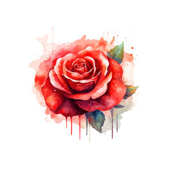 Wall Mural - Red rose with love shape drawn digital painting watercolor. Vector illustration design.