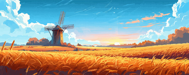 Wall Mural - sunset in the field