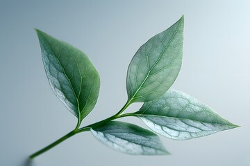 A small green twig with leaves on a blurred background. Awakening of nature, close-up macro.