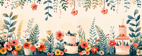  flowers and decorations. Vector flat minimalistic isolated illustration.