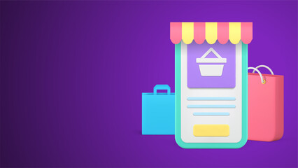 Poster - Digital store smartphone application grocery online shopping realistic 3d icon vector