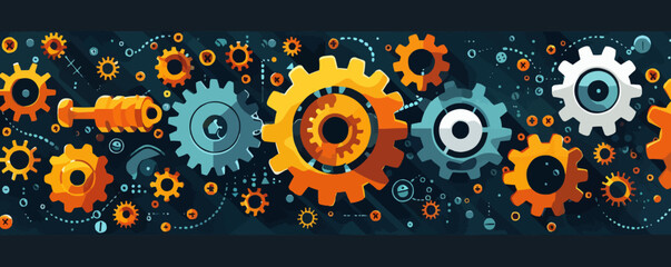 Poster - Steampunk gears and cogs in a mechanical device Vector flat minimalistic isolated