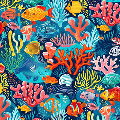 Wall Mural - underwater adventure pattern featuring colorful coral reefs and fish