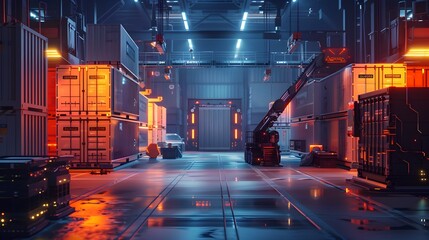 Futuristic Cargo Container Hub with Sleek Modernist Design and Highly Automated Loading Equipment