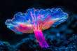 © ADDICTIVE STOCK - Vibrant neon mushroom glowing in a dark forest. Generative AI image