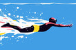 © ADDICTIVE STOCK - Swimmer Underwater With Yellow Swimsuit and Goggles in Blue Water. Generative AI