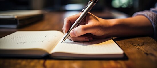 Poster - A student's hand is seen writing in a notebook with ample copy space image.
