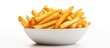 © vxnaghiyev - A bowl of crispy french fries with a white background for copy space image.