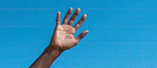 Poster - Sri Lanka's blue sky provides a vivid background for these hands with a copy space image.