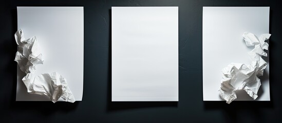 Aufkleber - Four torn white paper sheets against a black wall with copy space image.
