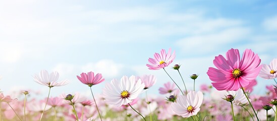 Poster - A scenic field of cosmos flowers with ample copy space image.