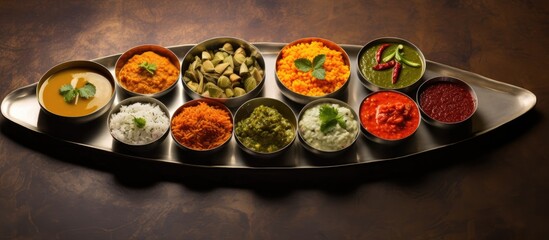 Poster - Celebrating Indian Independence Day showcasing diverse Indian cuisine flavors with a traditional touch, perfect for the festive occasion. with copy space image. Place for adding text or design