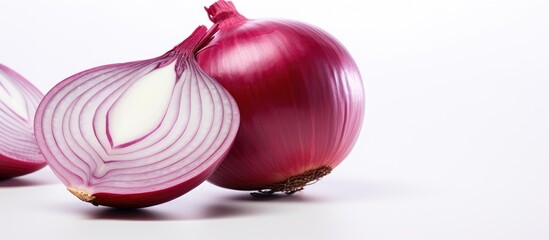 Leinwandbilder - Red onion slice on a white backdrop with copy space image.