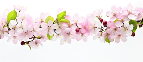 Fototapete - Spring blossoms of apple flowers beautifully displayed on a white background with room for additional text or graphics; ideal for a copy space image.