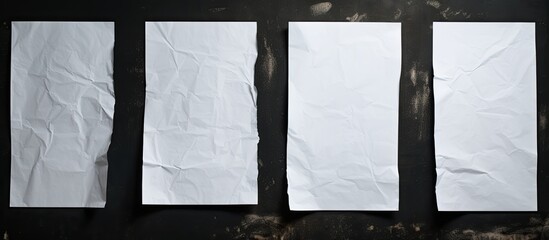 Wall Mural - Four torn white paper sheets against a black wall with copy space image.