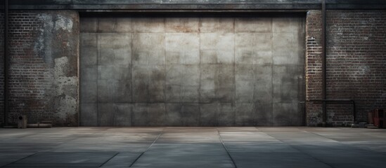 Aufkleber - An industrial setting with an empty urban street featuring a grungy warehouse brick wall in the backdrop, suitable for copy space image.
