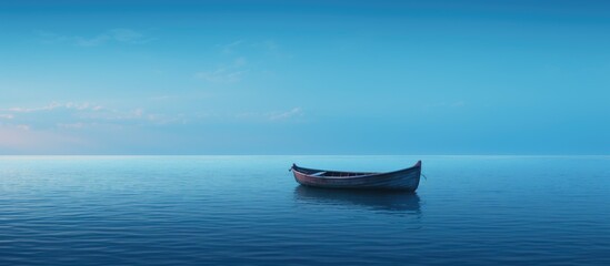 Aufkleber - A solitary boat adrift in the vast ocean expanse, with an abundance of empty space in the background for text or design, known as a copy space image.
