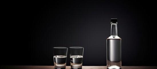 Poster - Vodka bottle and glasses placed on the table with a blank space for additional images.