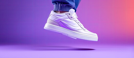 Aufkleber - Sneaker on purple gradient background, sporty men's fashion concept, includes copy space image.