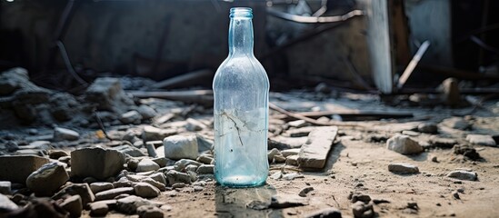 Poster - During urban exploration, an abandoned bottle was discovered with copy space image.