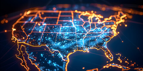 Wall Mural - united states of america usa telecommunication and data transfer networks with global internet and a