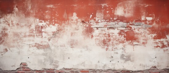 Poster - Old and grungy red and white brick wall background with a horizontal texture and broken stucco and plaster, perfect as a backdrop with copy space image.