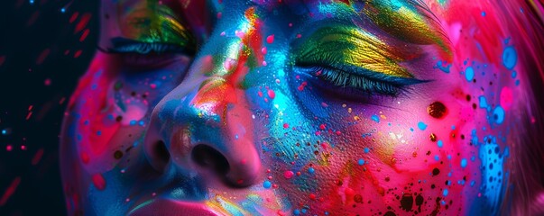 Wall Mural - Vibrant rainbow portrait, featuring a spectrum of colors and playful vibes, hyperrealistic 4K photo.