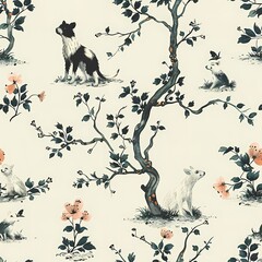  Vintage Chinese chinoiserie botanical watercolor painting drawing of bird and flower branch wall art, background, wallpaper, wall art