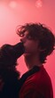© Tackey - Young person sharing a tender moment with their pet dog under warm, pink lighting, highlighting their bond and affection. Influencer and Petfluencer.