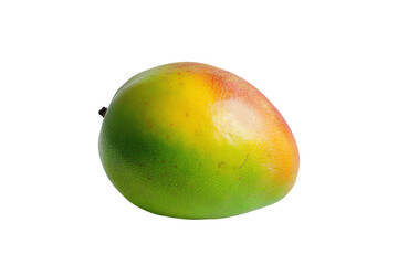 Fresh ripe mango with vibrant colors of green, yellow, and red, isolated on a white background. Ideal for tropical fruit and healthy eating concepts.