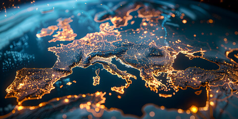 Wall Mural - european telecommunication and data transfer networks with global internet and artificial intelligen