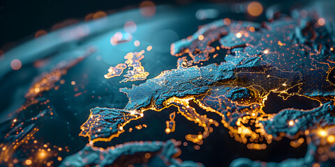 Wall Mural - european telecommunication and data transfer networks with global internet and artificial intelligen