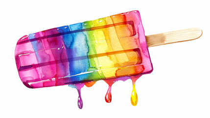 Wall Mural - Vibrant, Melting Fruity Popsicle Ink Watercolor Illustration on White Background